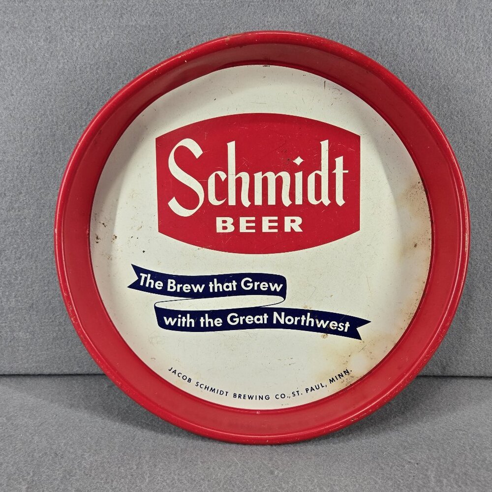 Vintage Schmidt Beer Metal Tray/Decor, Round, 13.5" diameter, 1.75" deep